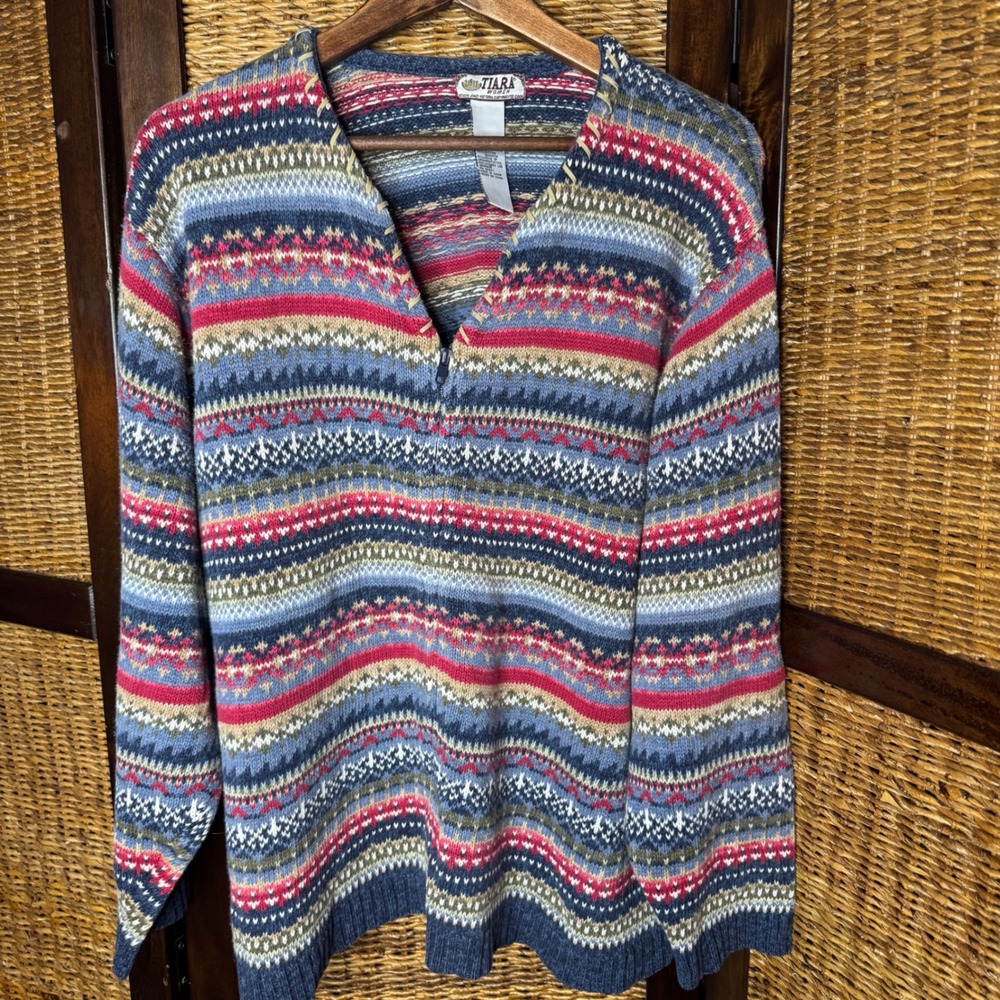Tiara 2004 Women 2X Fair Isle Sweater MultiColor CottageCore 90s Granola